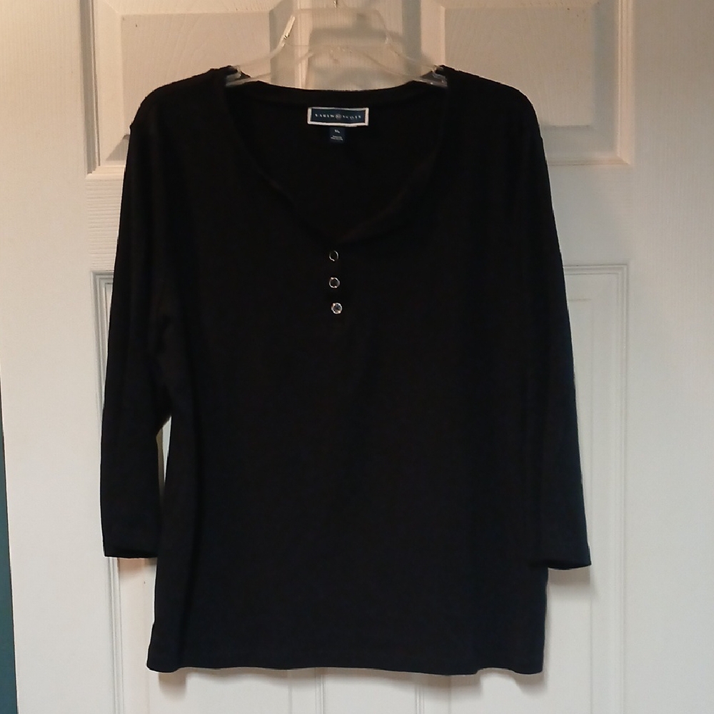Karen Scott Black Three Quarter Sleeve Top